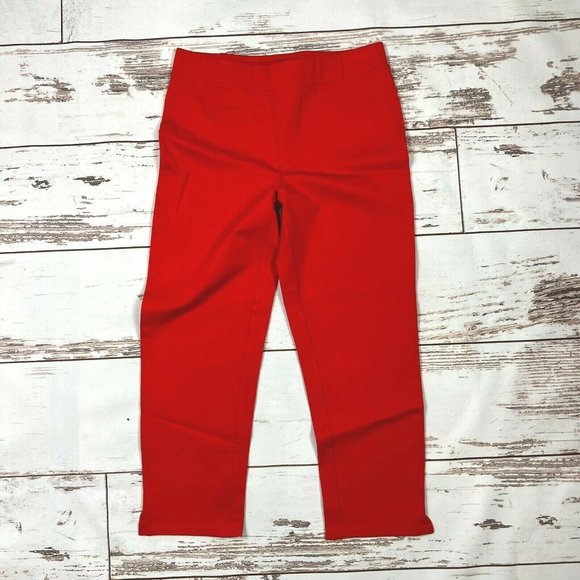 H by Halston Ultra Knit Slim-Leg Crop Pants 4 Side Slits Pull On Cardinal Red - Picture 6 of 10
